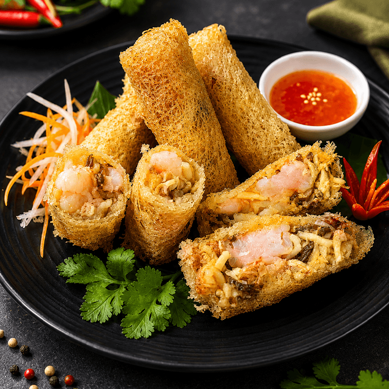 Seafood net spring rolls