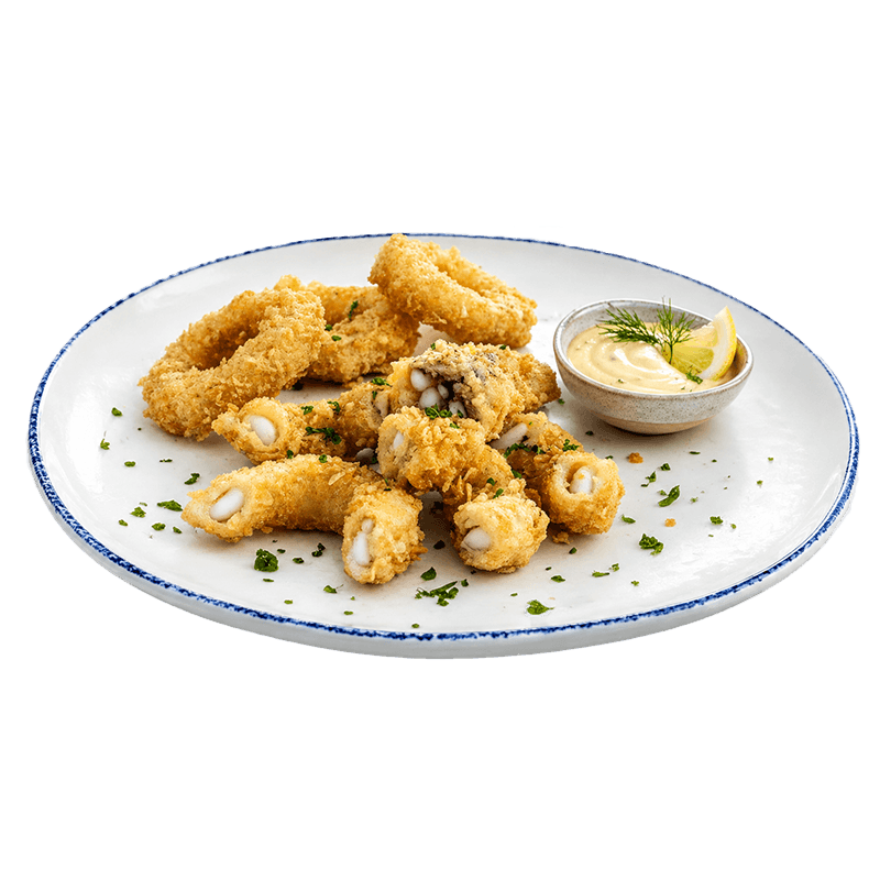 Squid rings coated in rice flakes
