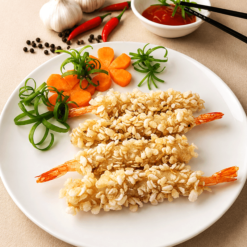 Shrimp coated in rice flakes